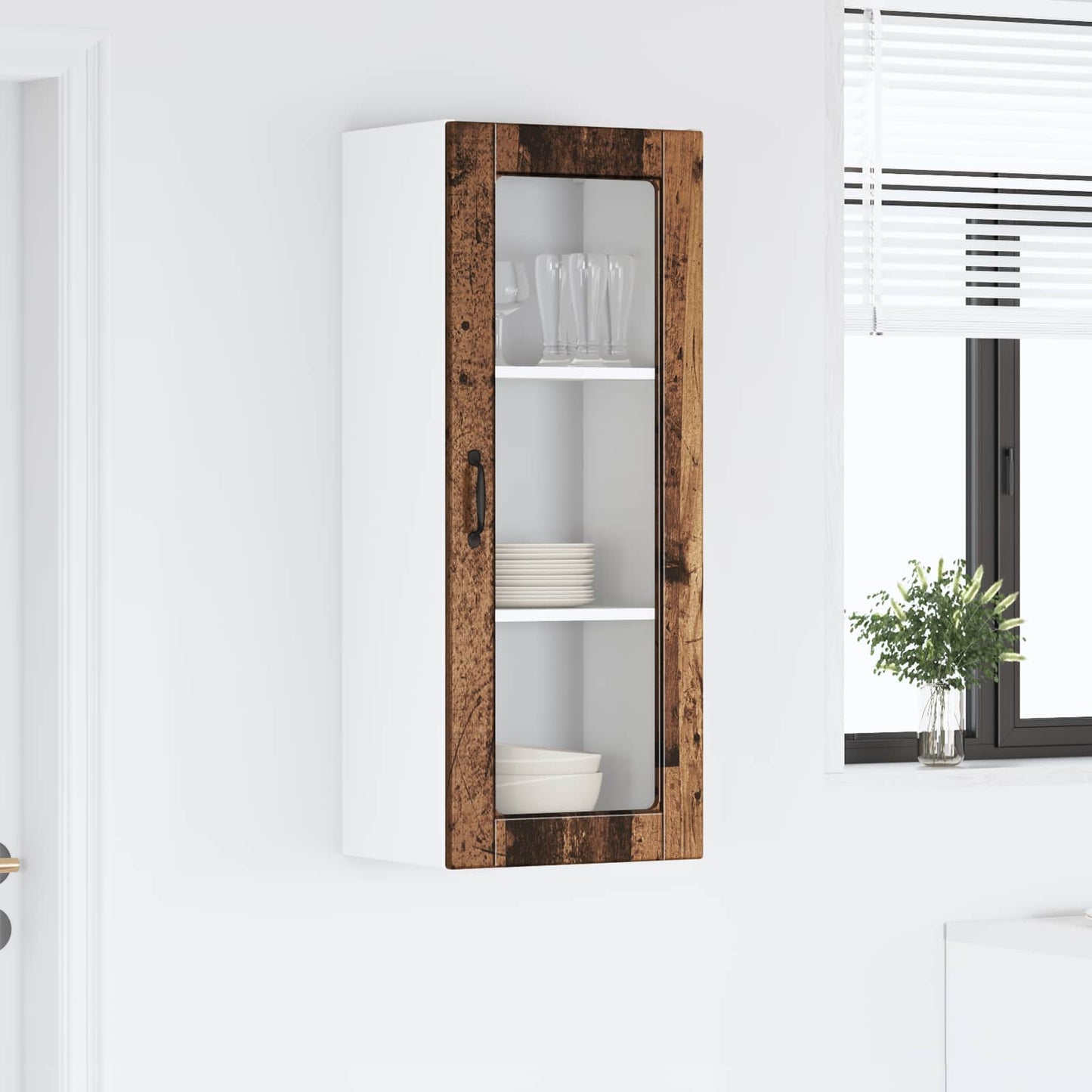 vidaXL Wall Glass Cabinet PORTO Old Wood 40 x 31 x 100 cm