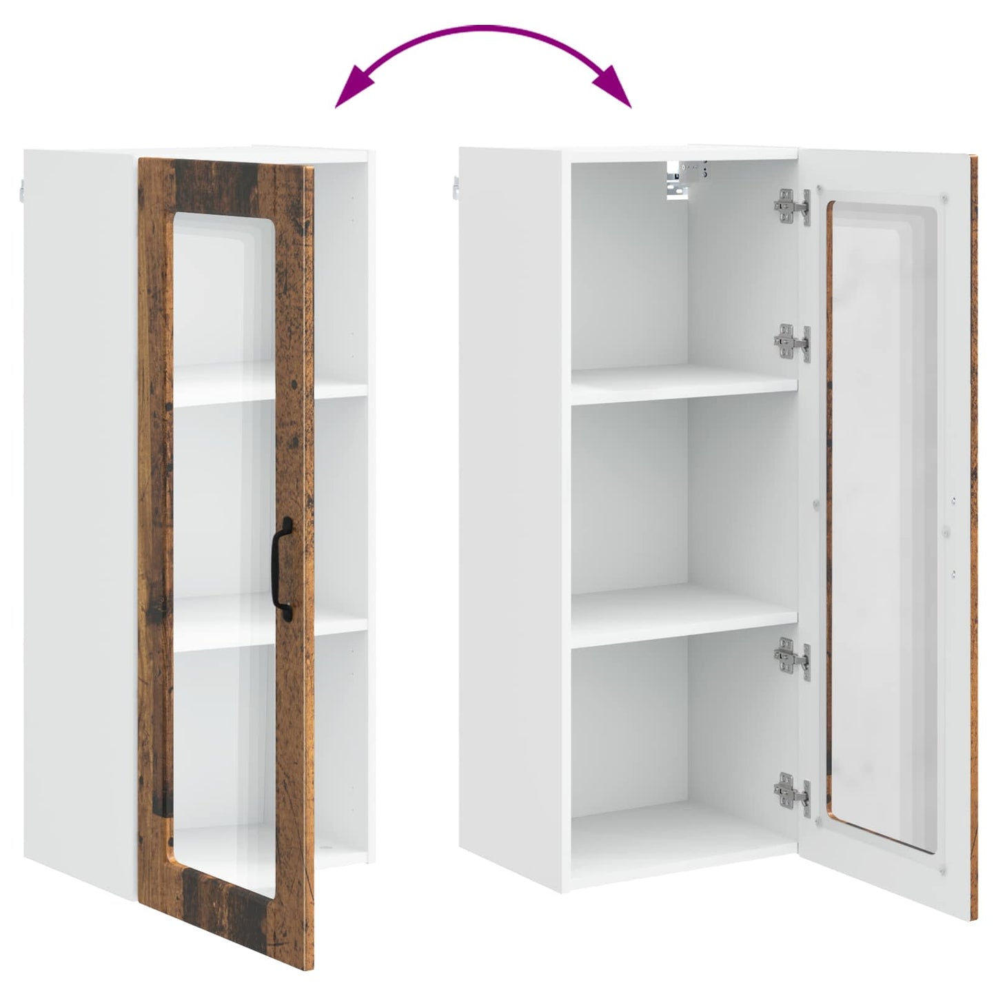 vidaXL Wall Glass Cabinet PORTO Old Wood 40 x 31 x 100 cm