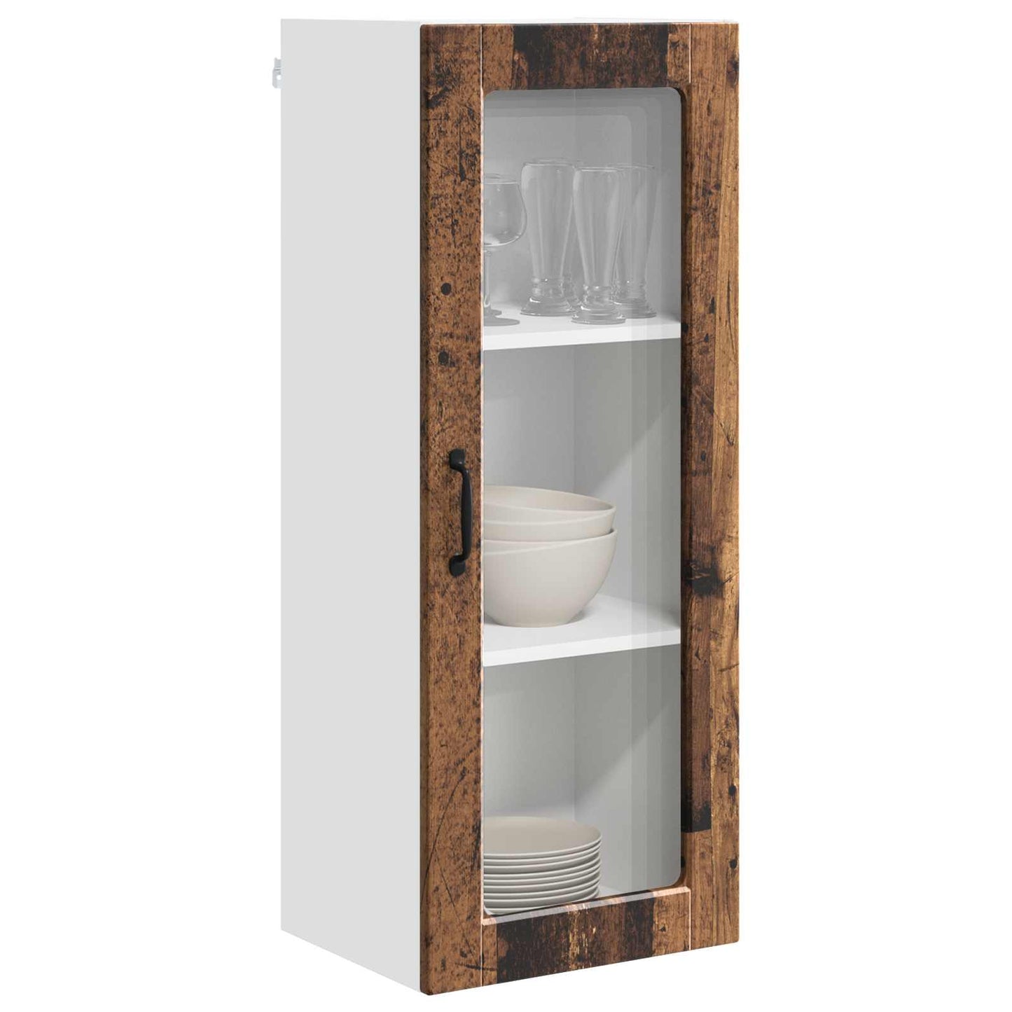 vidaXL Wall Glass Cabinet PORTO Old Wood 40 x 31 x 100 cm