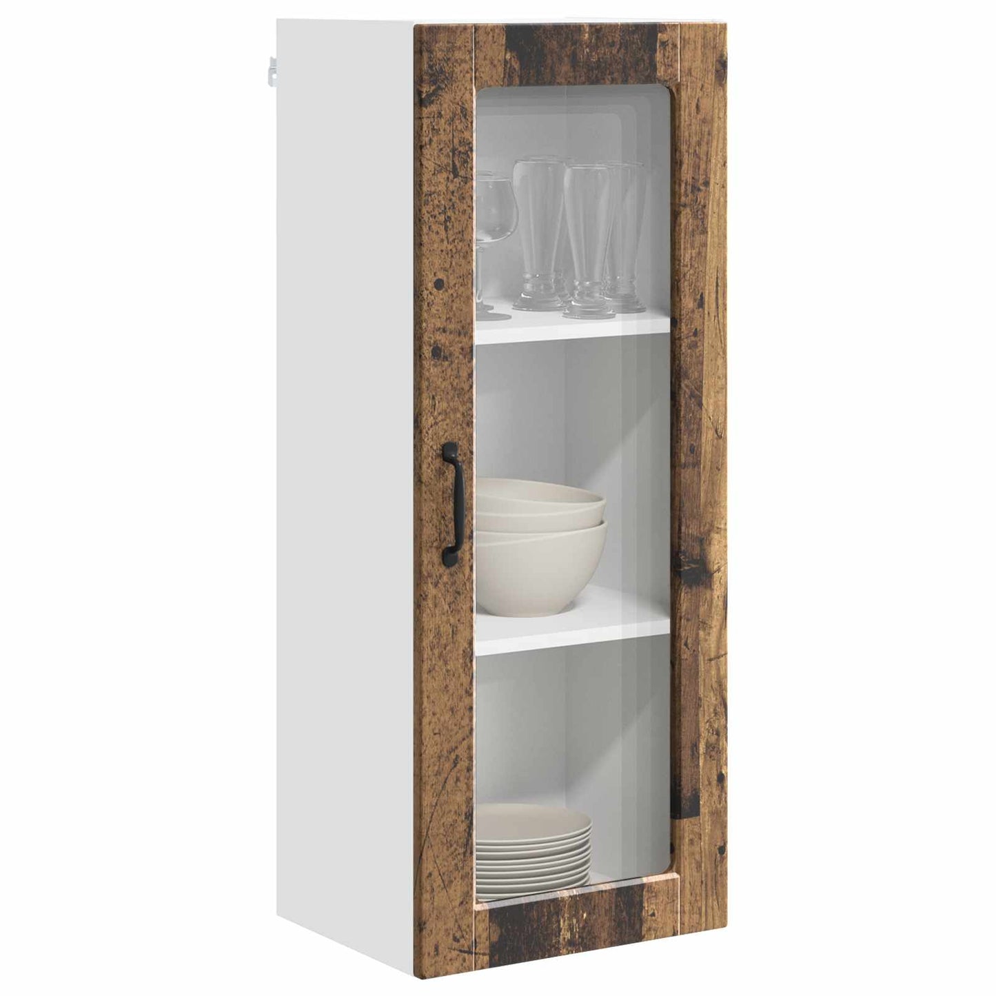 vidaXL Wall Glass Cabinet PORTO Old Wood 40 x 31 x 100 cm