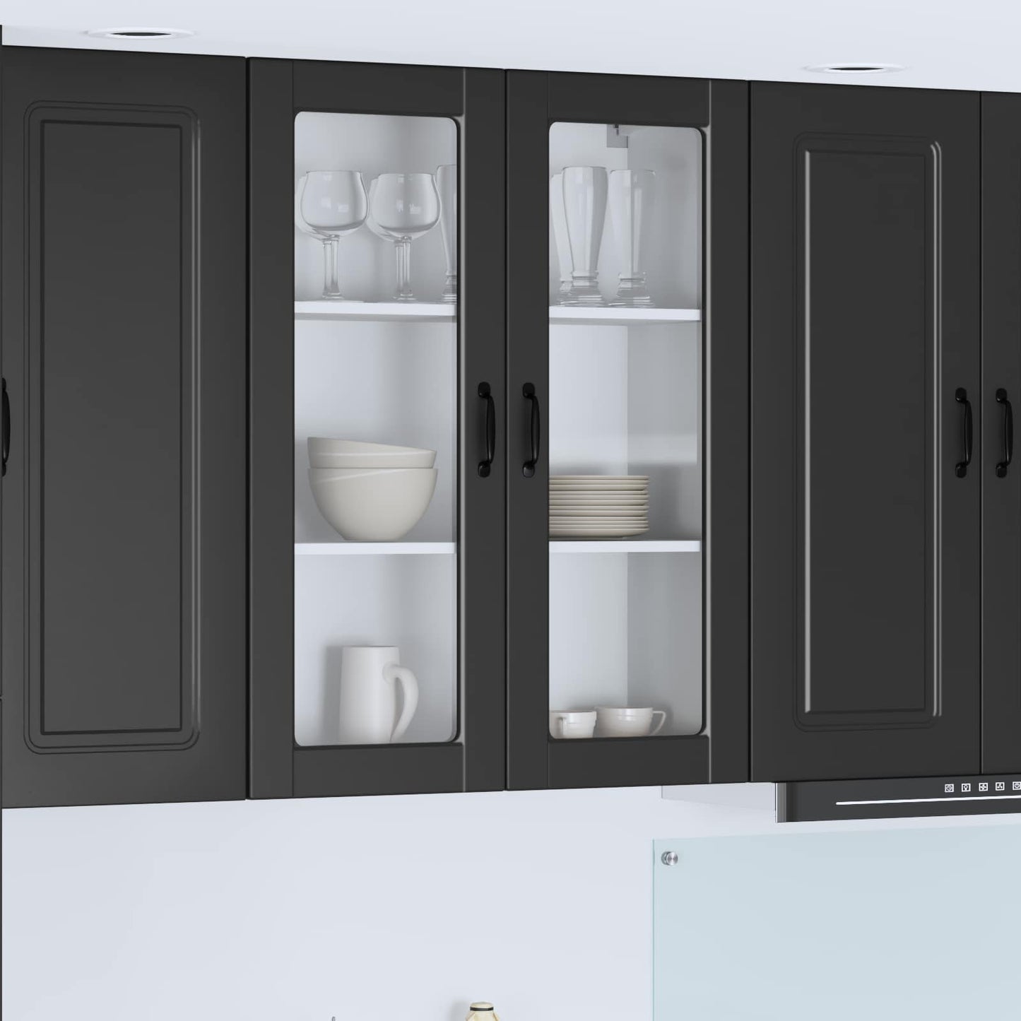 vidaXL Wall Glass Cabinet PORTO Black 80 x 31 x 100 cm Engineered Wood