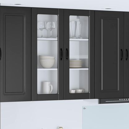 vidaXL Wall Glass Cabinet PORTO Black 80 x 31 x 100 cm Engineered Wood