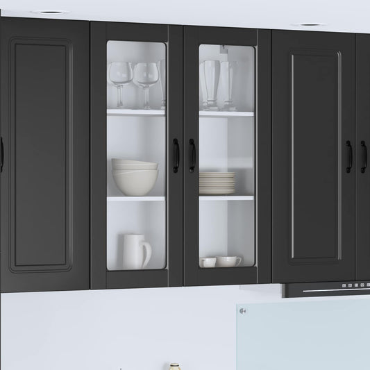 vidaXL Wall Glass Cabinet PORTO Black 80 x 31 x 100 cm Engineered Wood