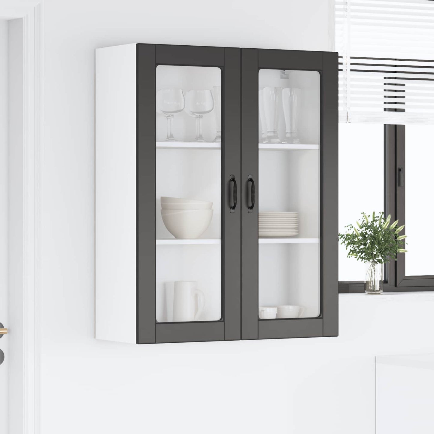 vidaXL Wall Glass Cabinet PORTO Black 80 x 31 x 100 cm Engineered Wood