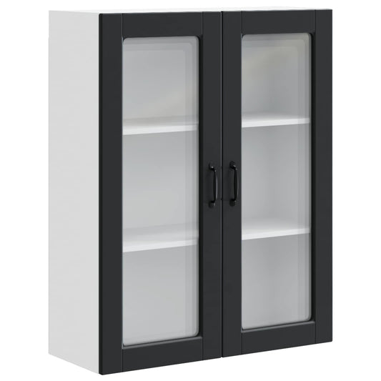 vidaXL Wall Glass Cabinet PORTO Black 80 x 31 x 100 cm Engineered Wood