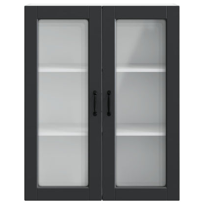 vidaXL Wall Glass Cabinet PORTO Black 80 x 31 x 100 cm Engineered Wood