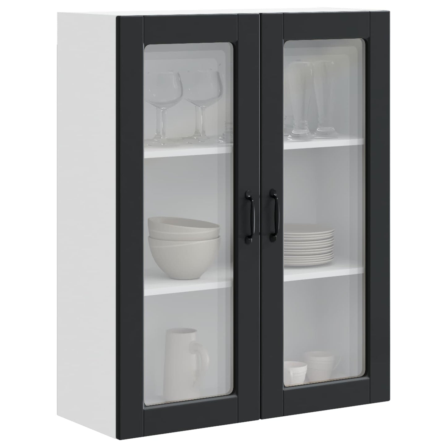 vidaXL Wall Glass Cabinet PORTO Black 80 x 31 x 100 cm Engineered Wood