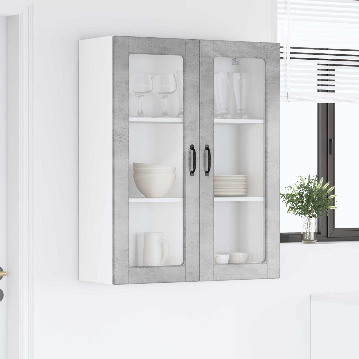 vidaXL Wall Glass Cabinet PORTO Concrete Grey 80 x 31 x 100 cm