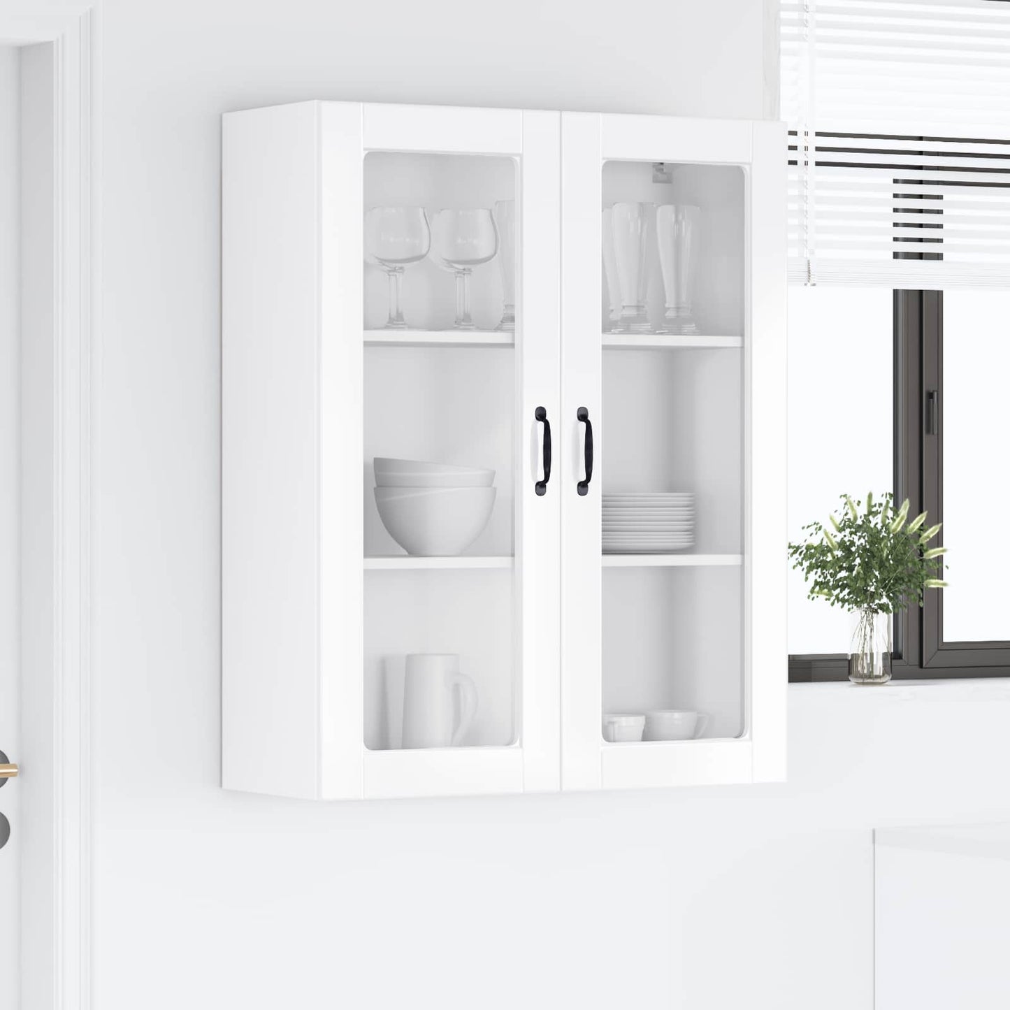vidaXL Wall Glass Cabinet PORTO High Gloss White 80 x 31 x 100 cm