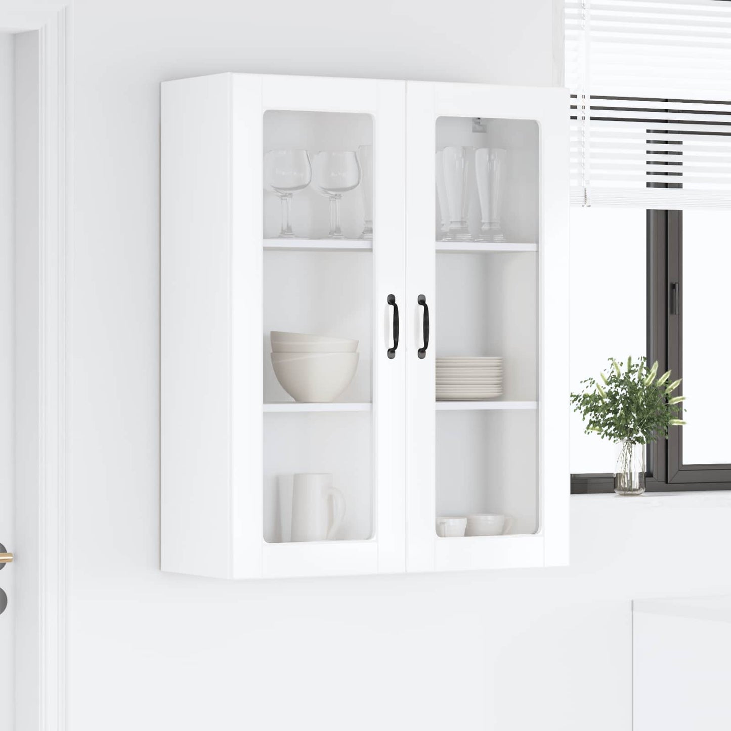vidaXL Wall Glass Cabinet PORTO High Gloss White 80 x 31 x 100 cm