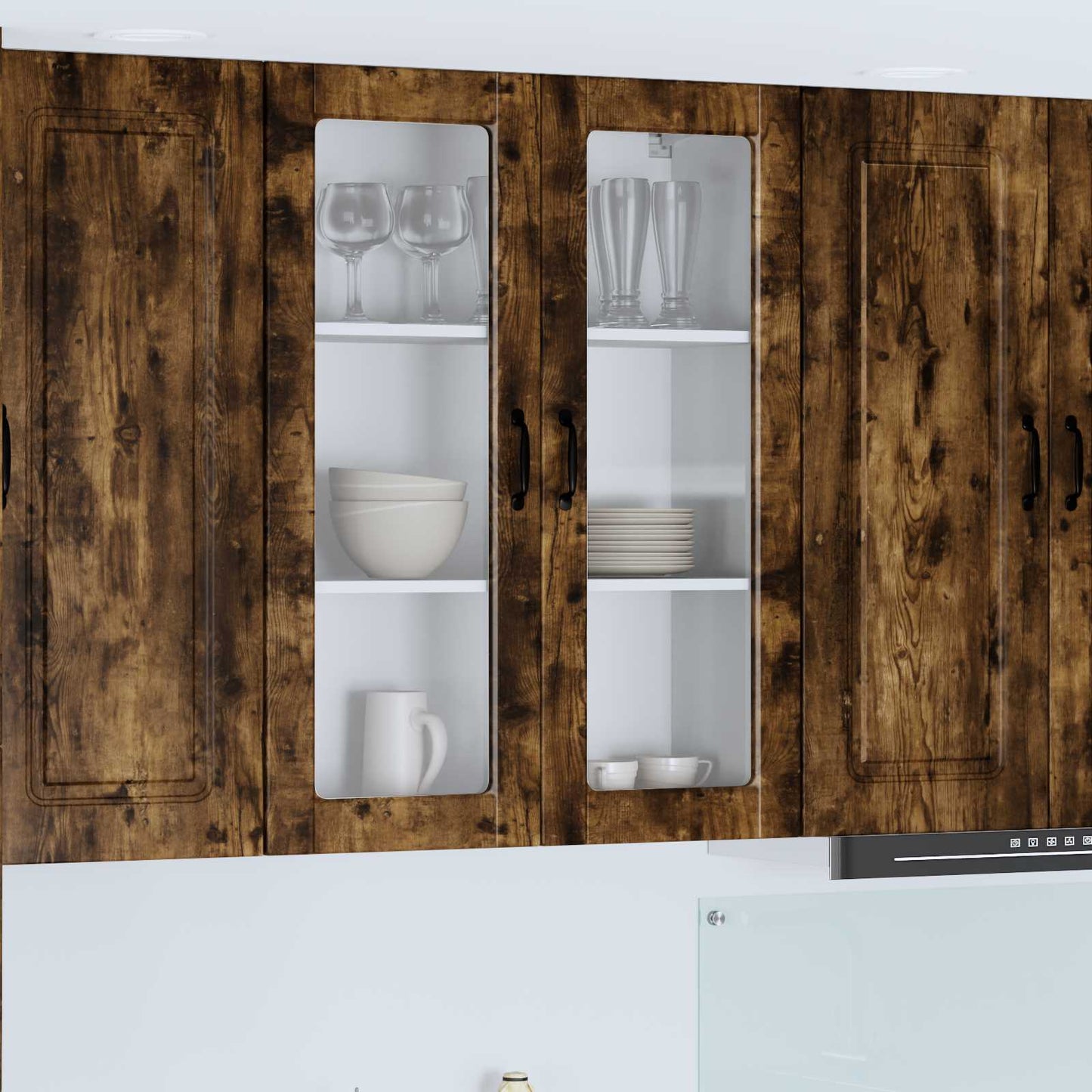 vidaXL Wall Glass Cabinet PORTO Smoked Oak 80 x 31 x 100 cm