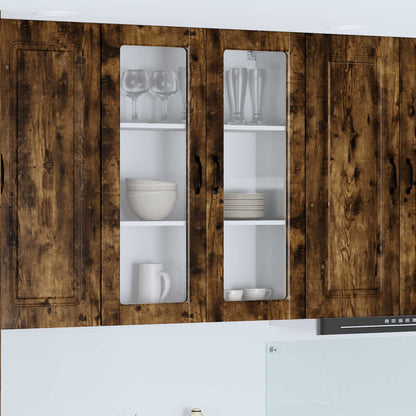 vidaXL Wall Glass Cabinet PORTO Smoked Oak 80 x 31 x 100 cm