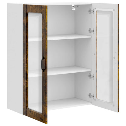 vidaXL Wall Glass Cabinet PORTO Smoked Oak 80 x 31 x 100 cm