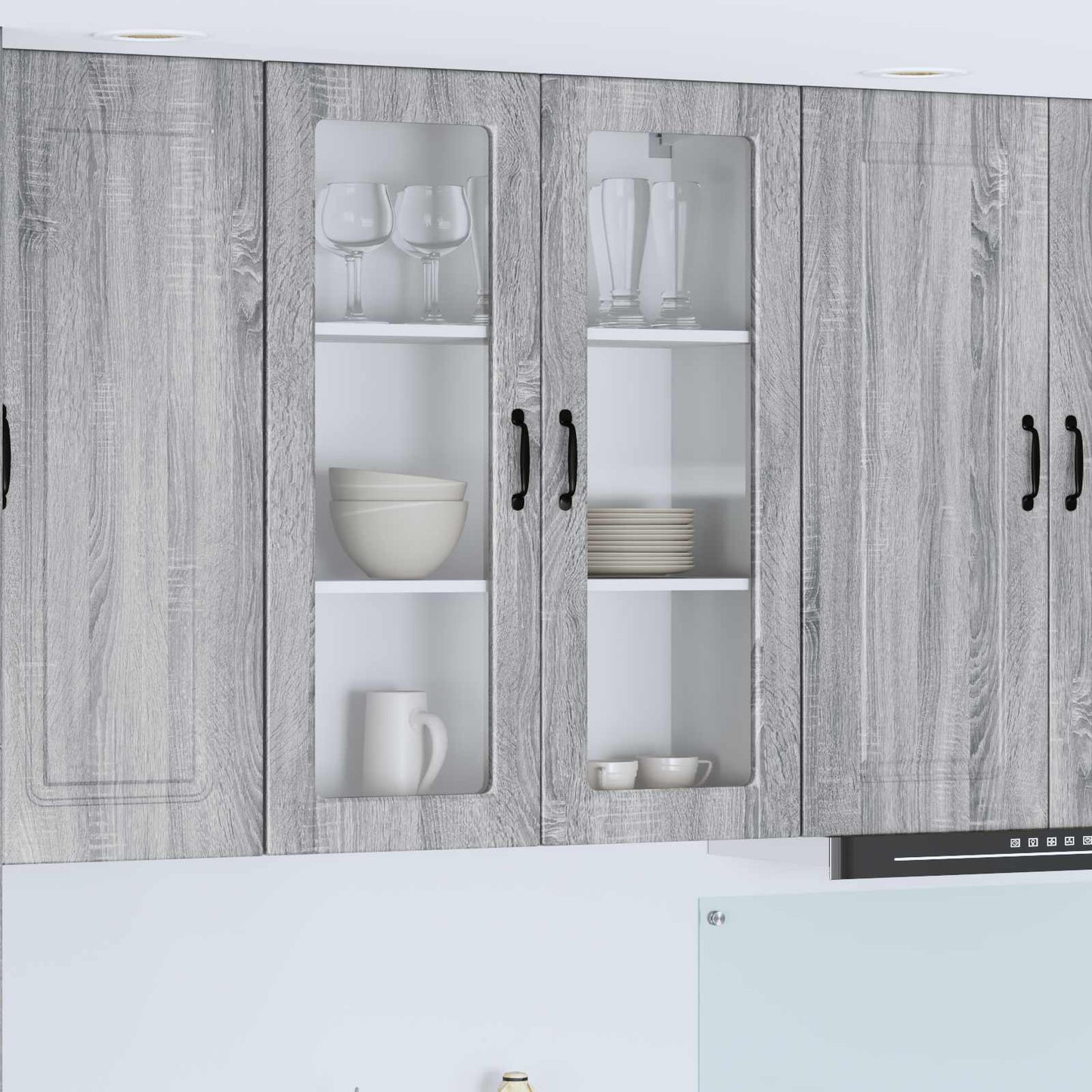 vidaXL Wall Glass Cabinet PORTO Grey Sonoma 80 x 31 x 100 cm