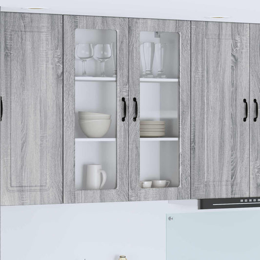 vidaXL Wall Glass Cabinet PORTO Grey Sonoma 80 x 31 x 100 cm