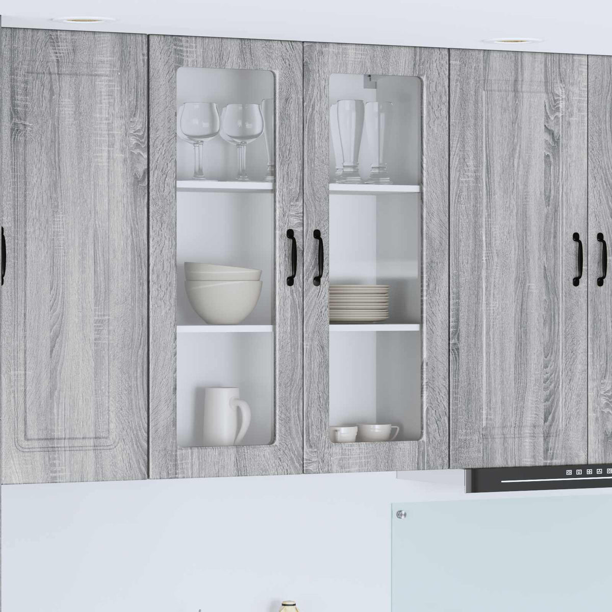 vidaXL Wall Glass Cabinet PORTO Grey Sonoma 80 x 31 x 100 cm