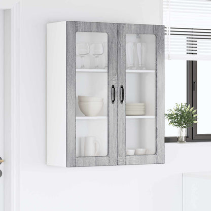 vidaXL Wall Glass Cabinet PORTO Grey Sonoma 80 x 31 x 100 cm