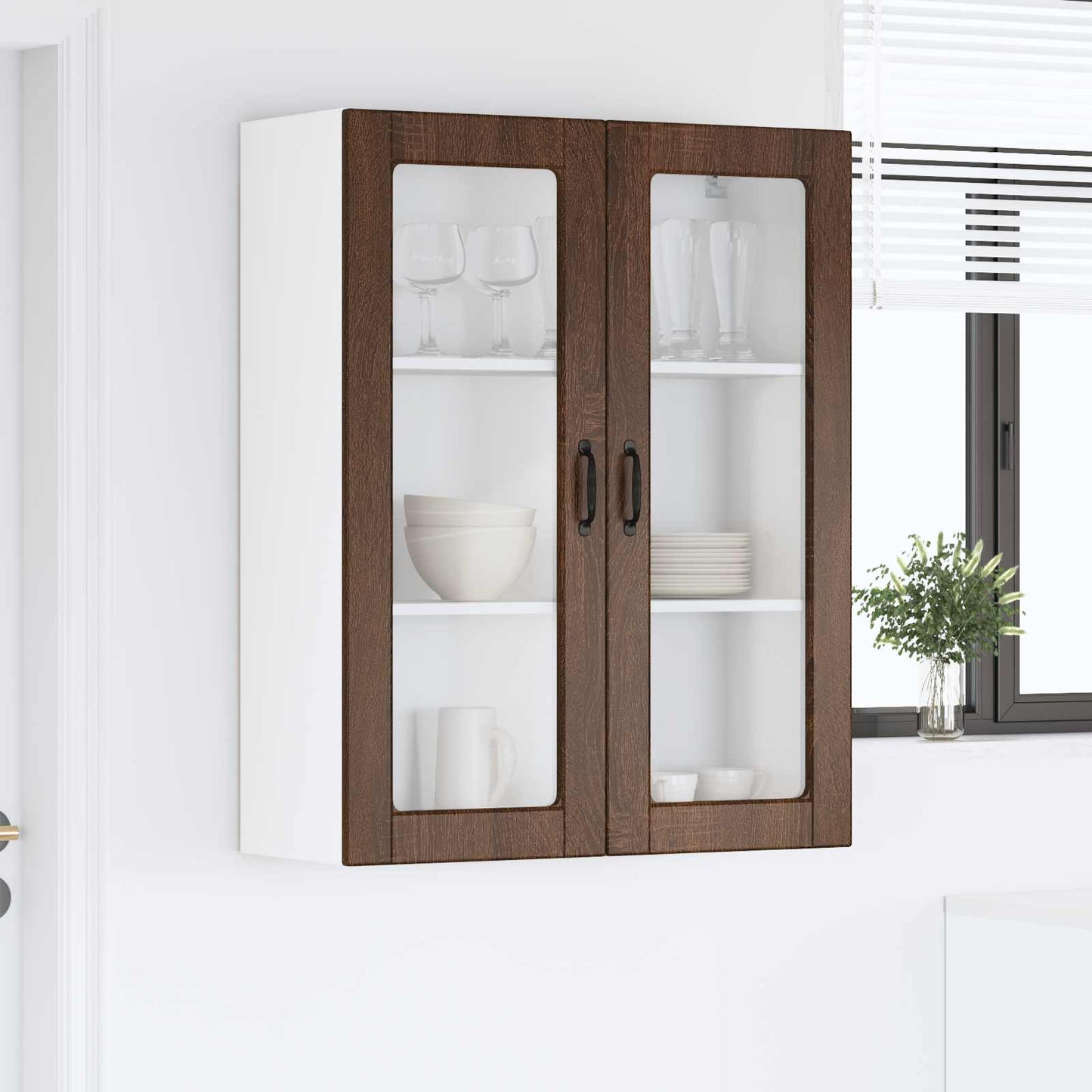 vidaXL Wall Glass Cabinet PORTO Brown Oak 80 x 31 x 100 cm