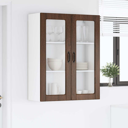 vidaXL Wall Glass Cabinet PORTO Brown Oak 80 x 31 x 100 cm