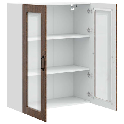 vidaXL Wall Glass Cabinet PORTO Brown Oak 80 x 31 x 100 cm