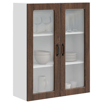 vidaXL Wall Glass Cabinet PORTO Brown Oak 80 x 31 x 100 cm