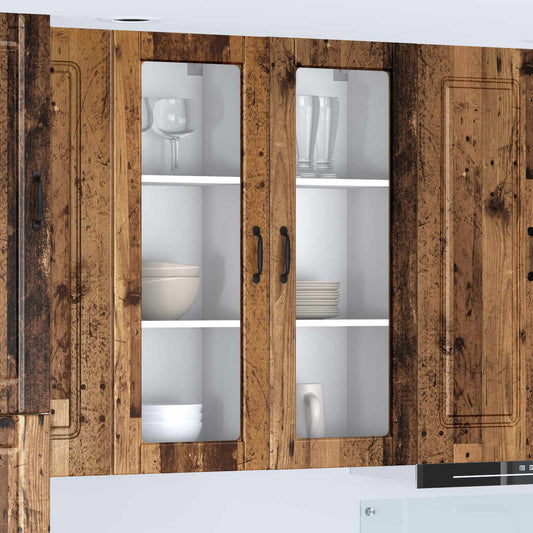 vidaXL Wall Glass Cabinet PORTO Old Wood 80 x 31 x 100 cm