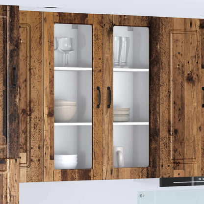 vidaXL Wall Glass Cabinet PORTO Old Wood 80 x 31 x 100 cm