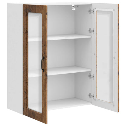 vidaXL Wall Glass Cabinet PORTO Old Wood 80 x 31 x 100 cm