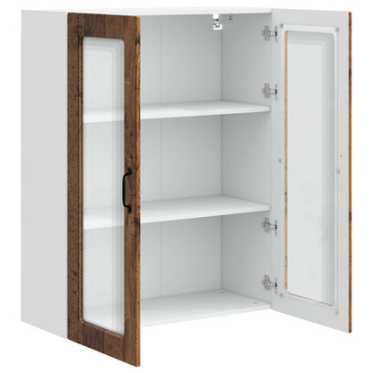 vidaXL Wall Glass Cabinet PORTO Old Wood 80 x 31 x 100 cm
