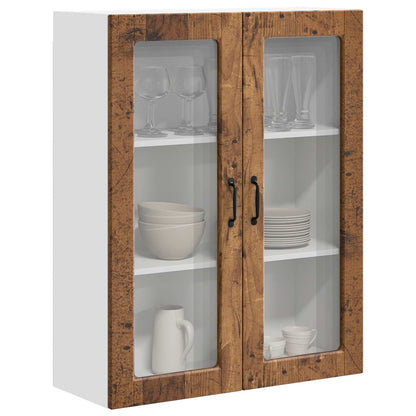 vidaXL Wall Glass Cabinet PORTO Old Wood 80 x 31 x 100 cm