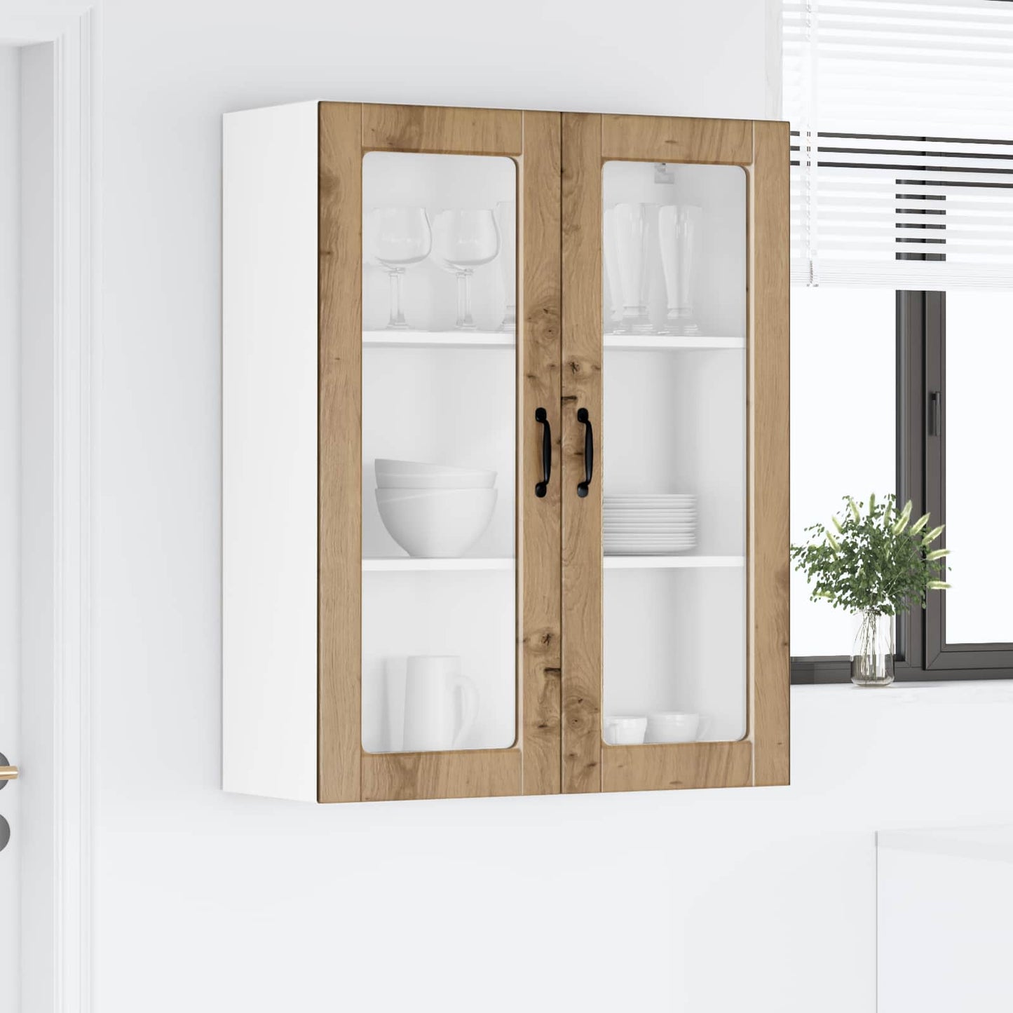 vidaXL Wall Glass Cabinet PORTO Artisan Oak 80 x 31 x 100 cm