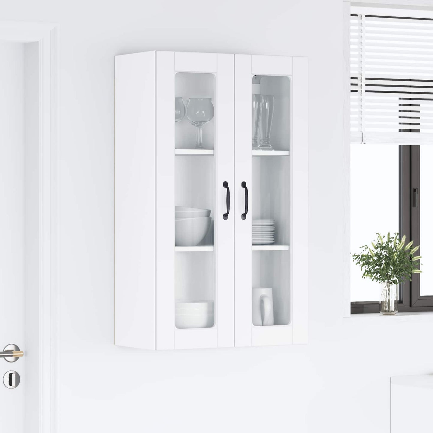 vidaXL Wall Glass Cabinet PORTO White 60 x 31 x 100 cm Engineered Wood