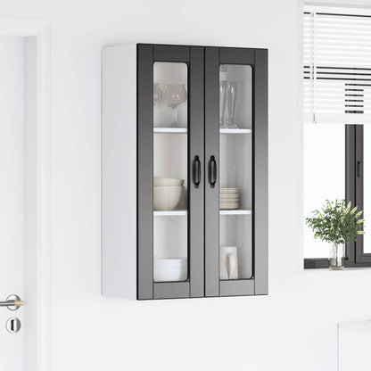 vidaXL Wall Glass Cabinet PORTO Black 60 x 31 x 100 cm Engineered Wood