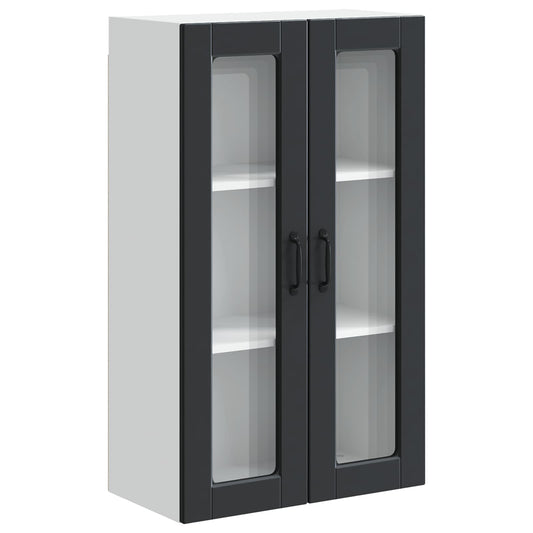 vidaXL Wall Glass Cabinet PORTO Black 60 x 31 x 100 cm Engineered Wood