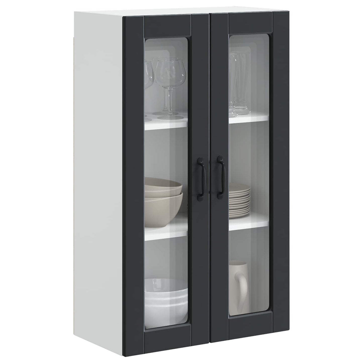 vidaXL Wall Glass Cabinet PORTO Black 60 x 31 x 100 cm Engineered Wood