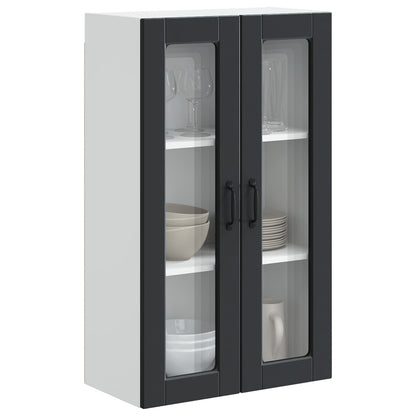vidaXL Wall Glass Cabinet PORTO Black 60 x 31 x 100 cm Engineered Wood