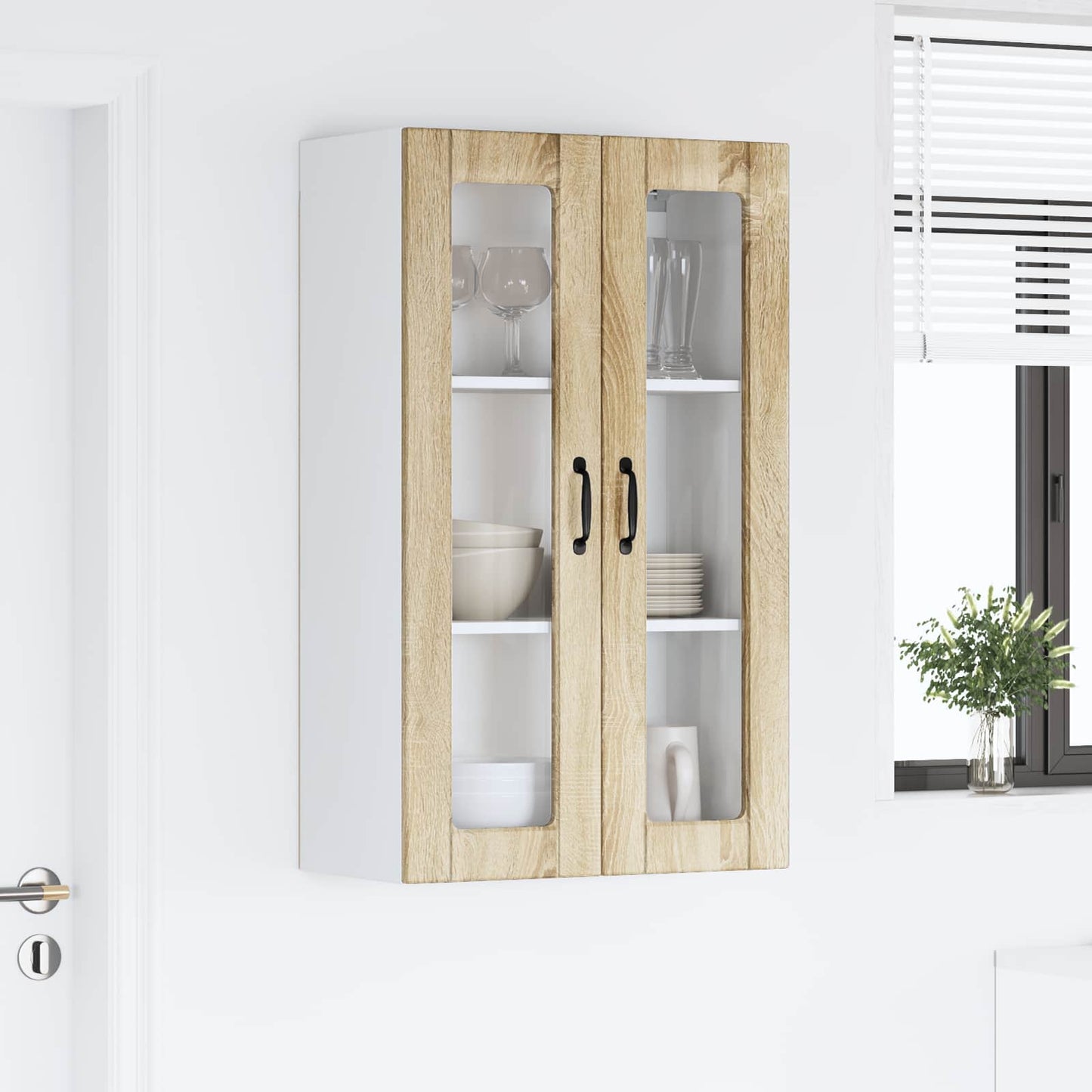 vidaXL Wall Glass Cabinet PORTO Sonoma Oak 60 x 31 x 100 cm