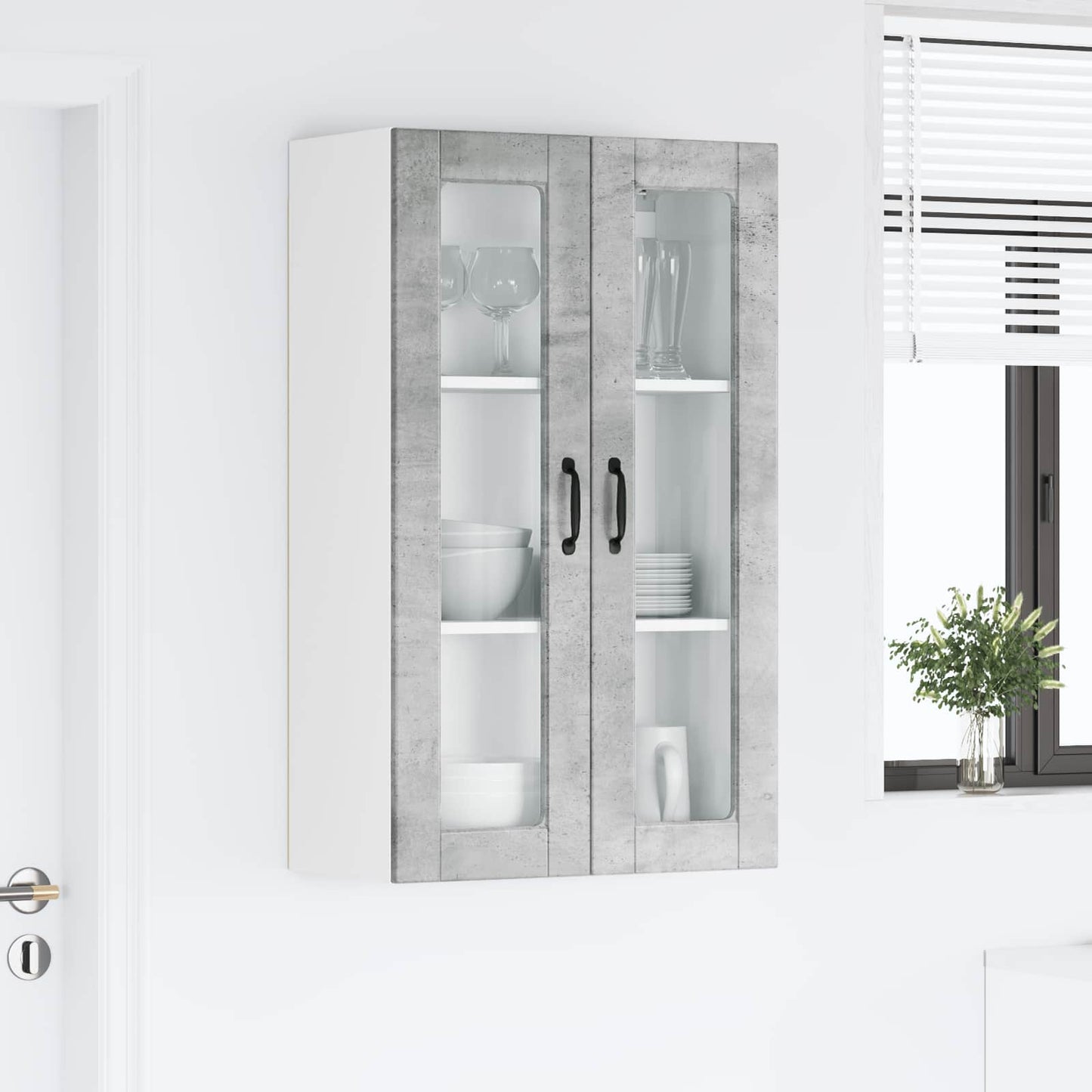 vidaXL Wall Glass Cabinet PORTO Concrete Grey 60 x 31 x 100 cm
