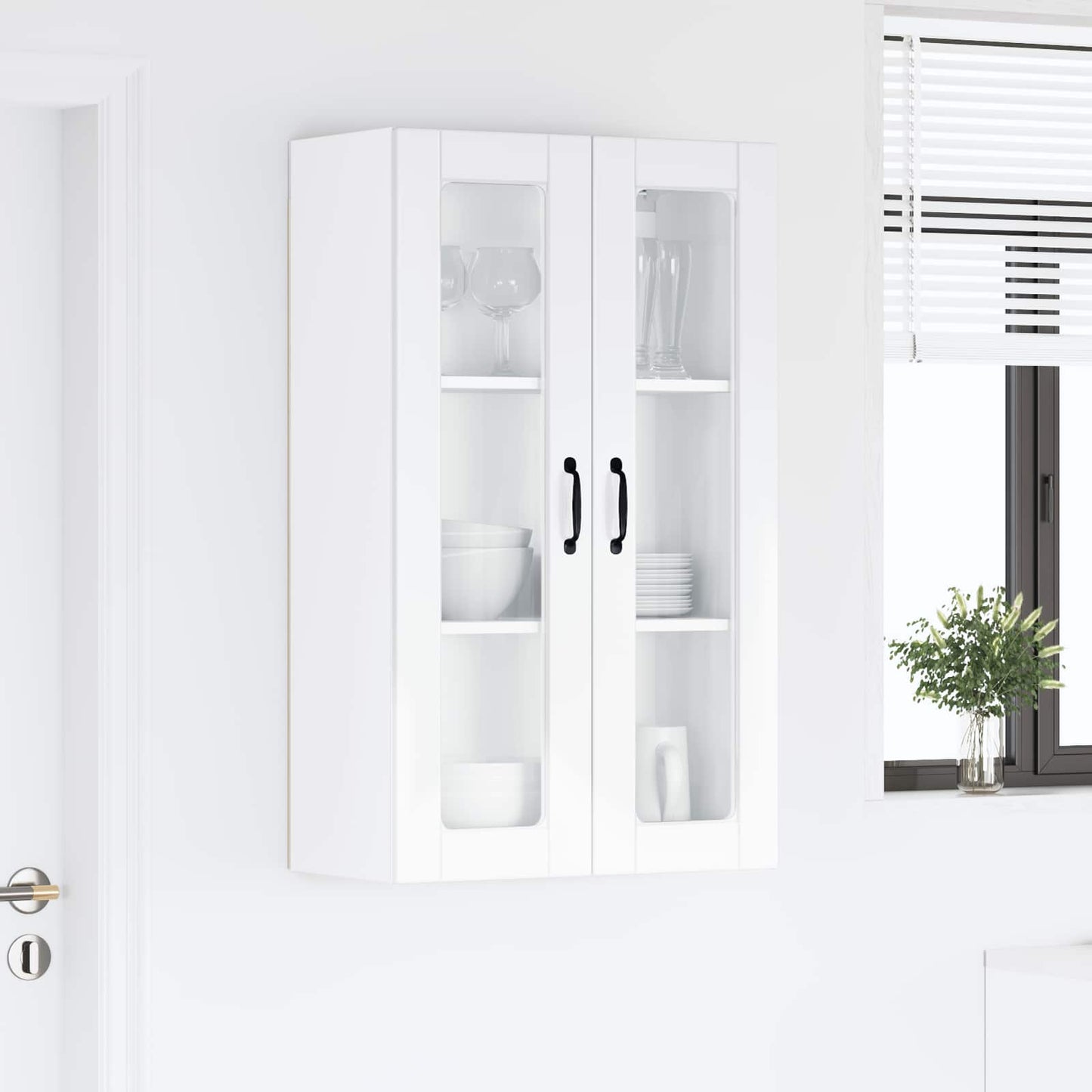vidaXL Wall Glass Cabinet PORTO High Gloss White 60 x 31 x 100 cm
