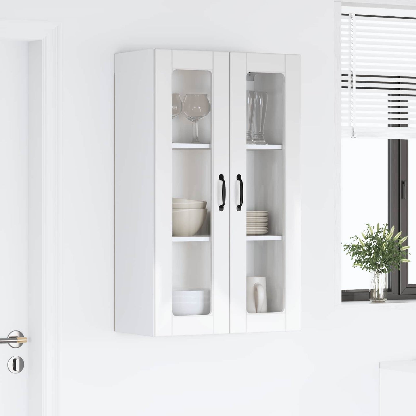 vidaXL Wall Glass Cabinet PORTO High Gloss White 60 x 31 x 100 cm