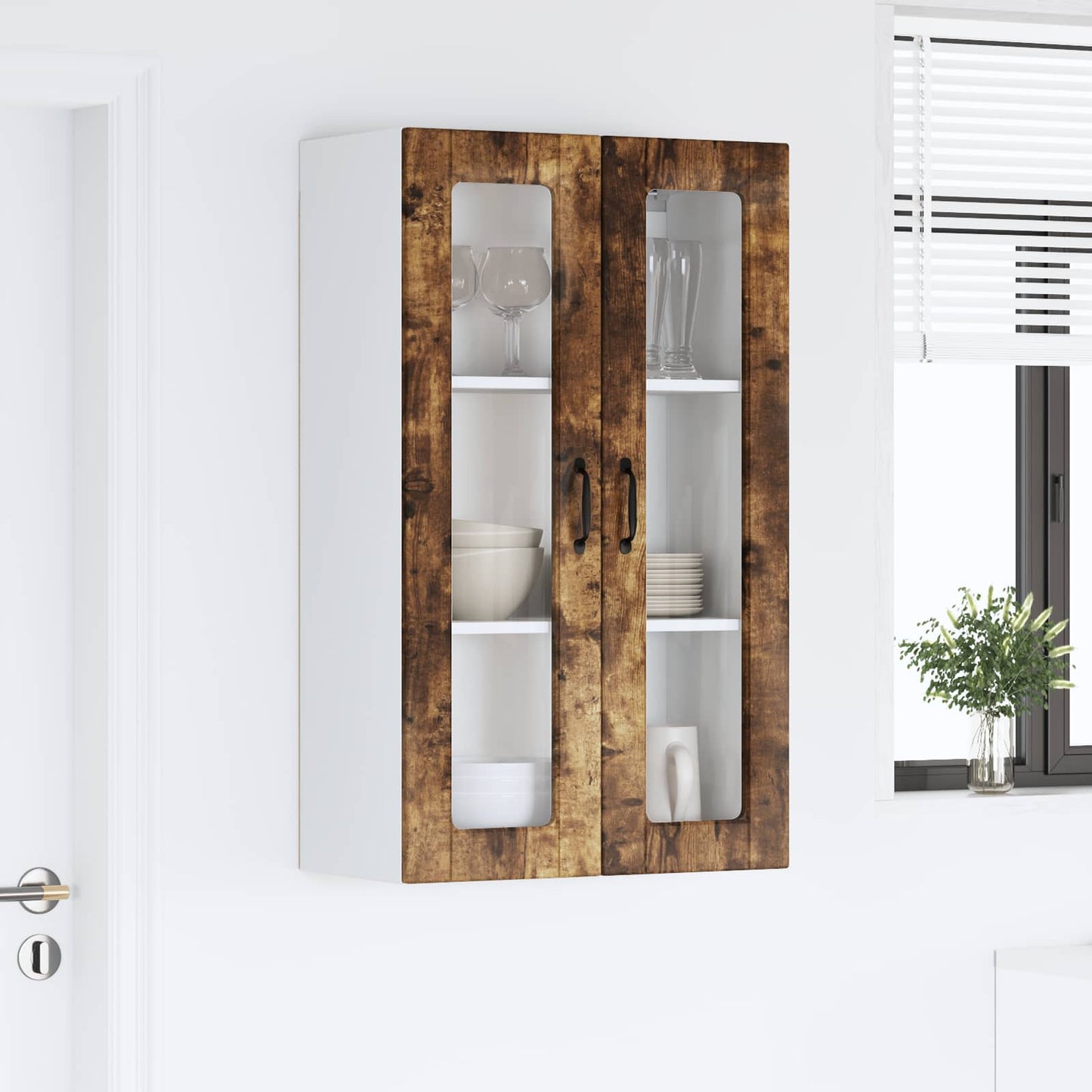 vidaXL Wall Glass Cabinet PORTO Smoked Oak 60 x 31 x 100 cm