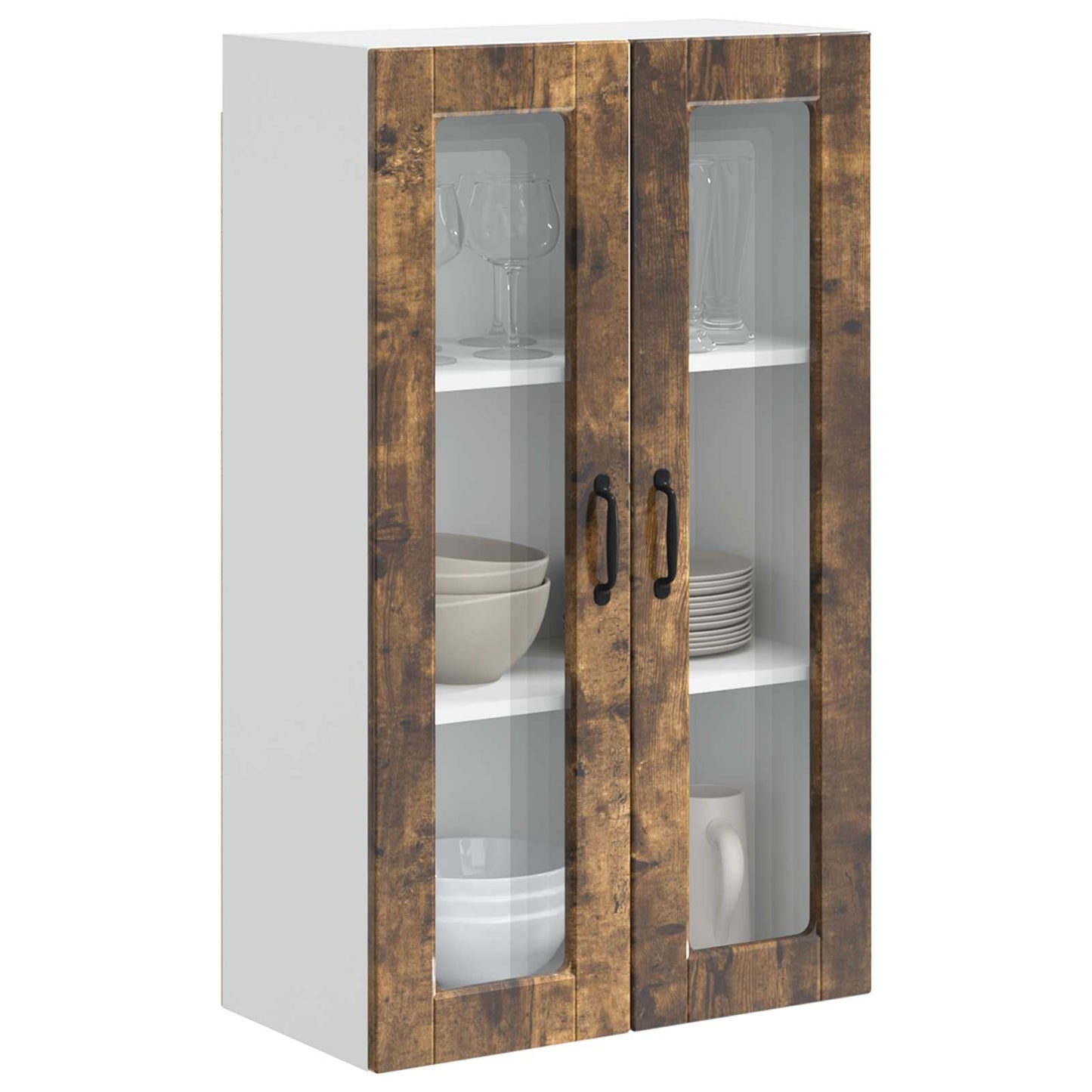 vidaXL Wall Glass Cabinet PORTO Smoked Oak 60 x 31 x 100 cm
