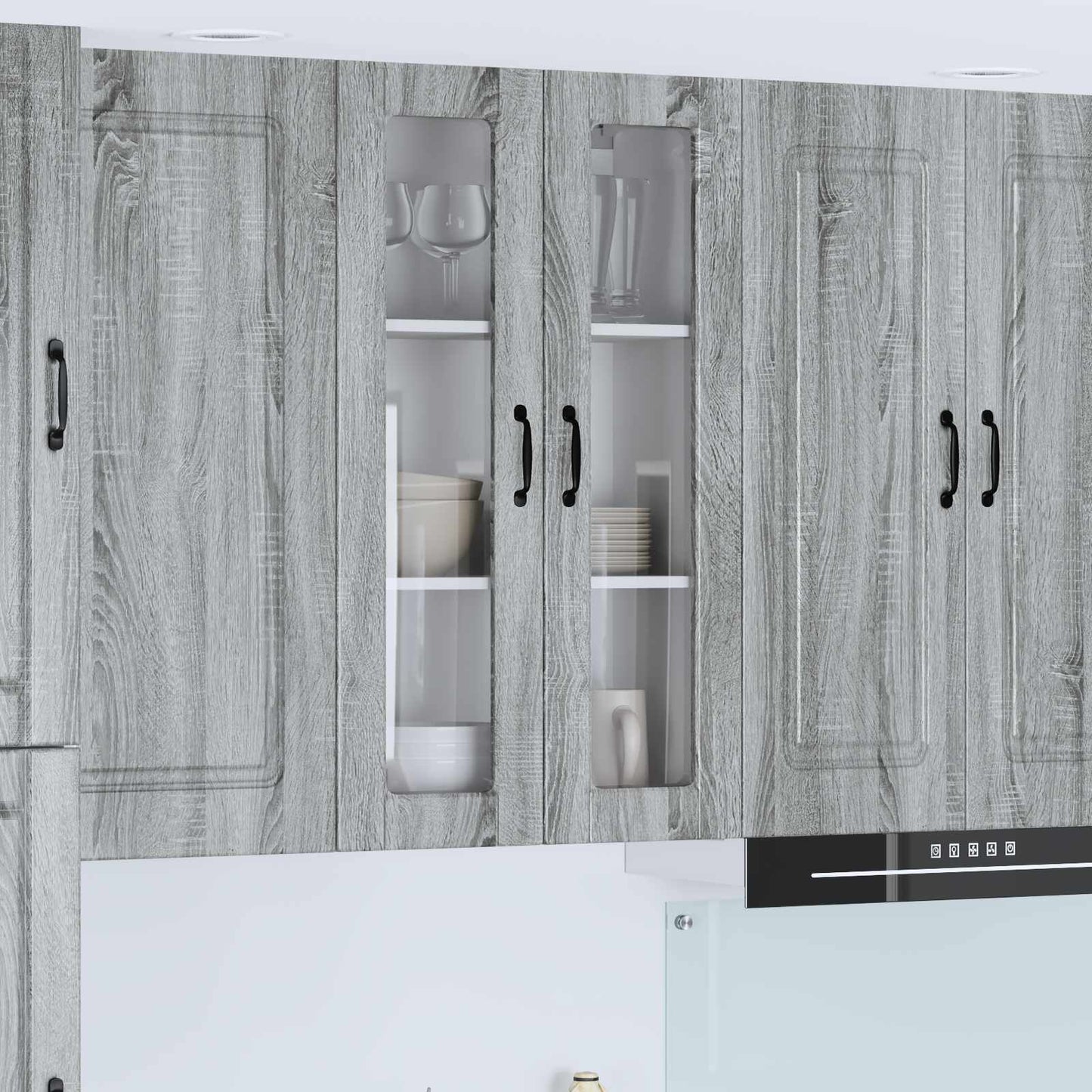 vidaXL Wall Glass Cabinet PORTO Grey Sonoma 60 x 31 x 100 cm