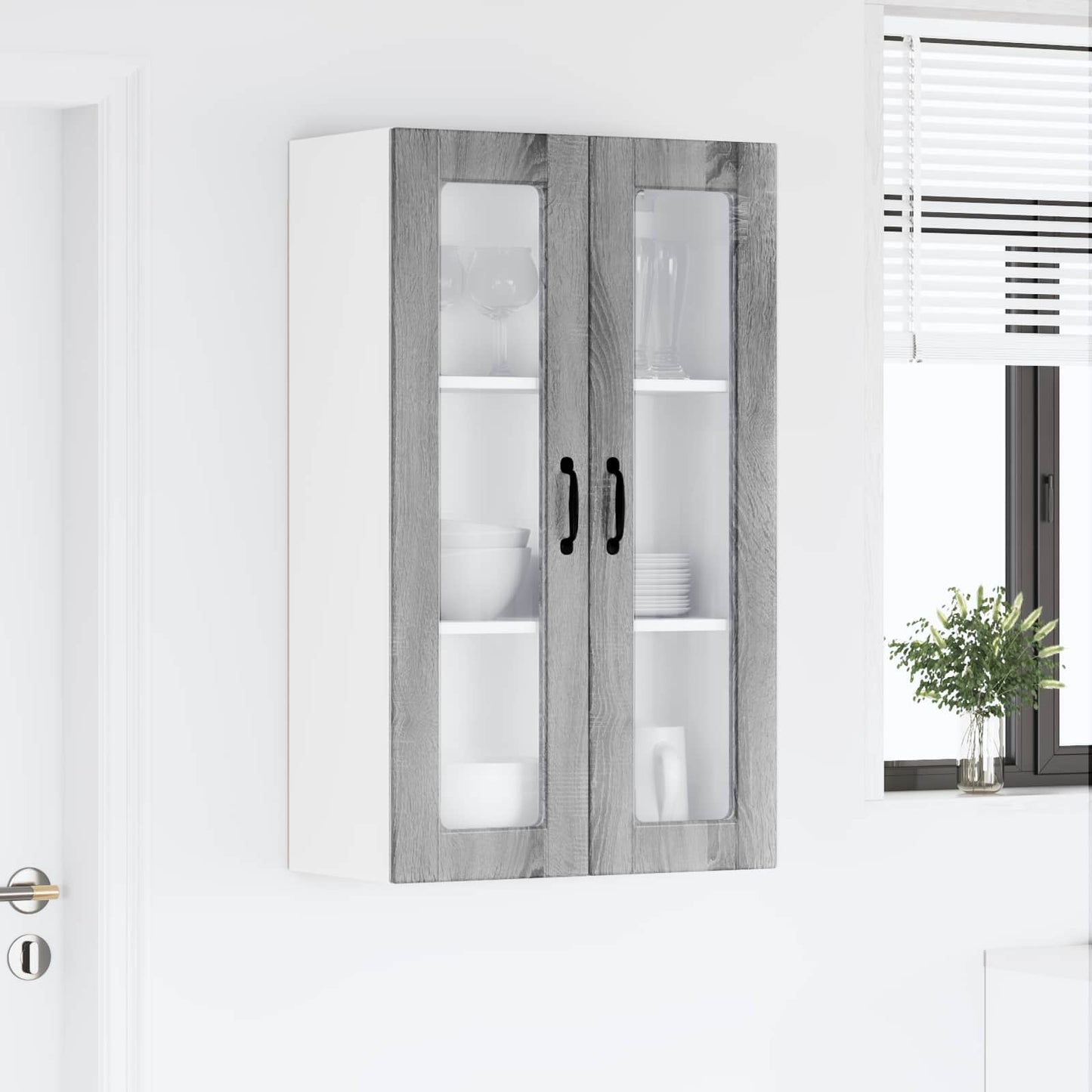 vidaXL Wall Glass Cabinet PORTO Grey Sonoma 60 x 31 x 100 cm