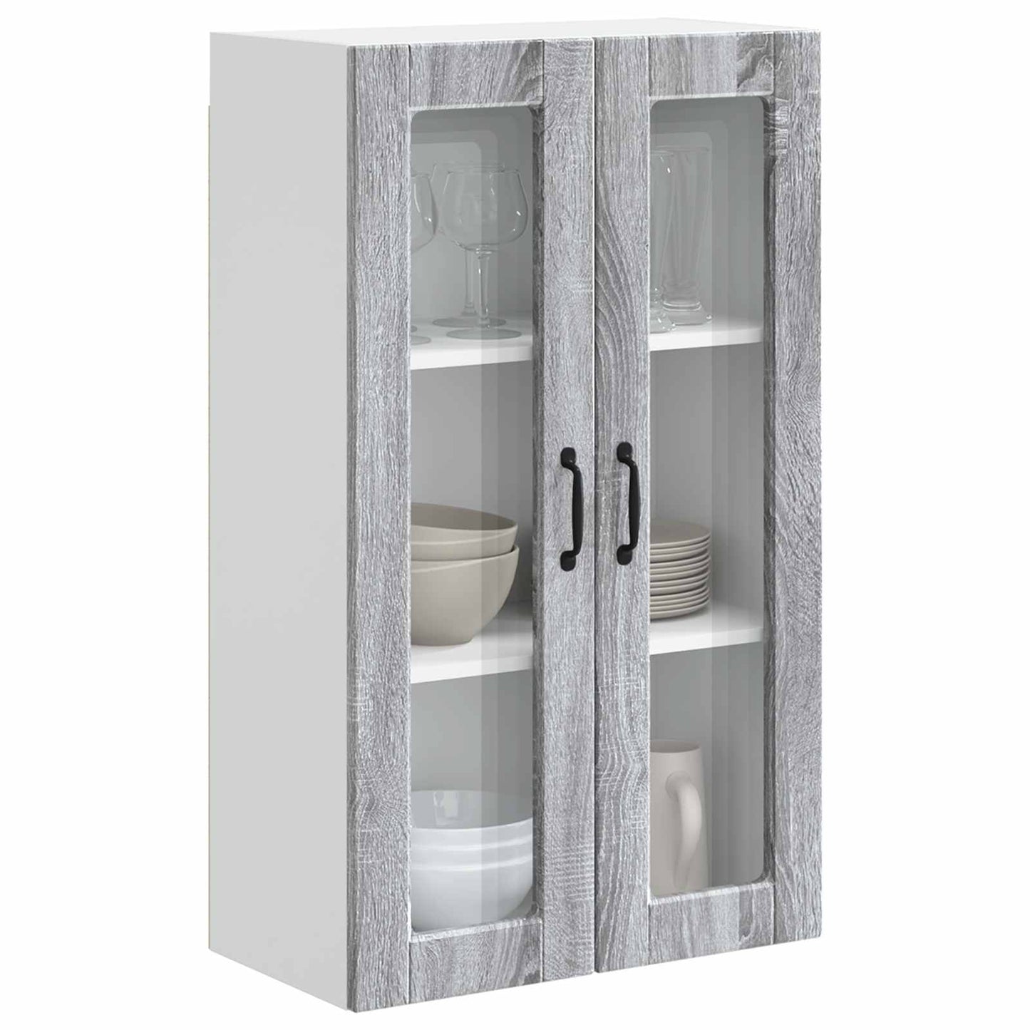 vidaXL Wall Glass Cabinet PORTO Grey Sonoma 60 x 31 x 100 cm