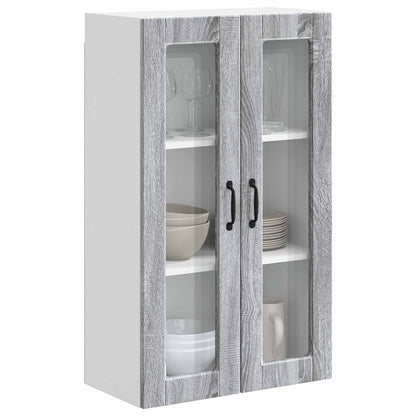 vidaXL Wall Glass Cabinet PORTO Grey Sonoma 60 x 31 x 100 cm