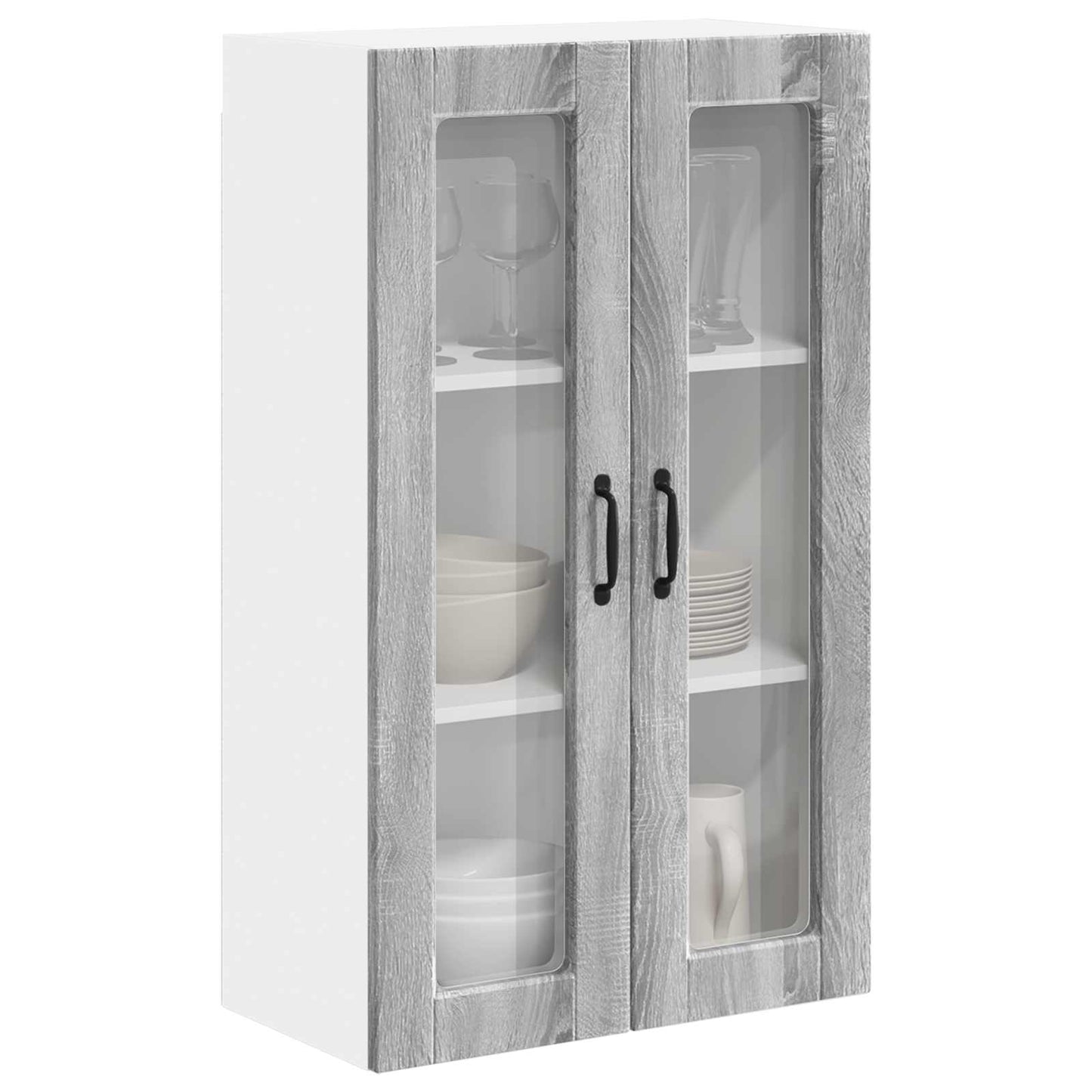 vidaXL Wall Glass Cabinet PORTO Grey Sonoma 60 x 31 x 100 cm
