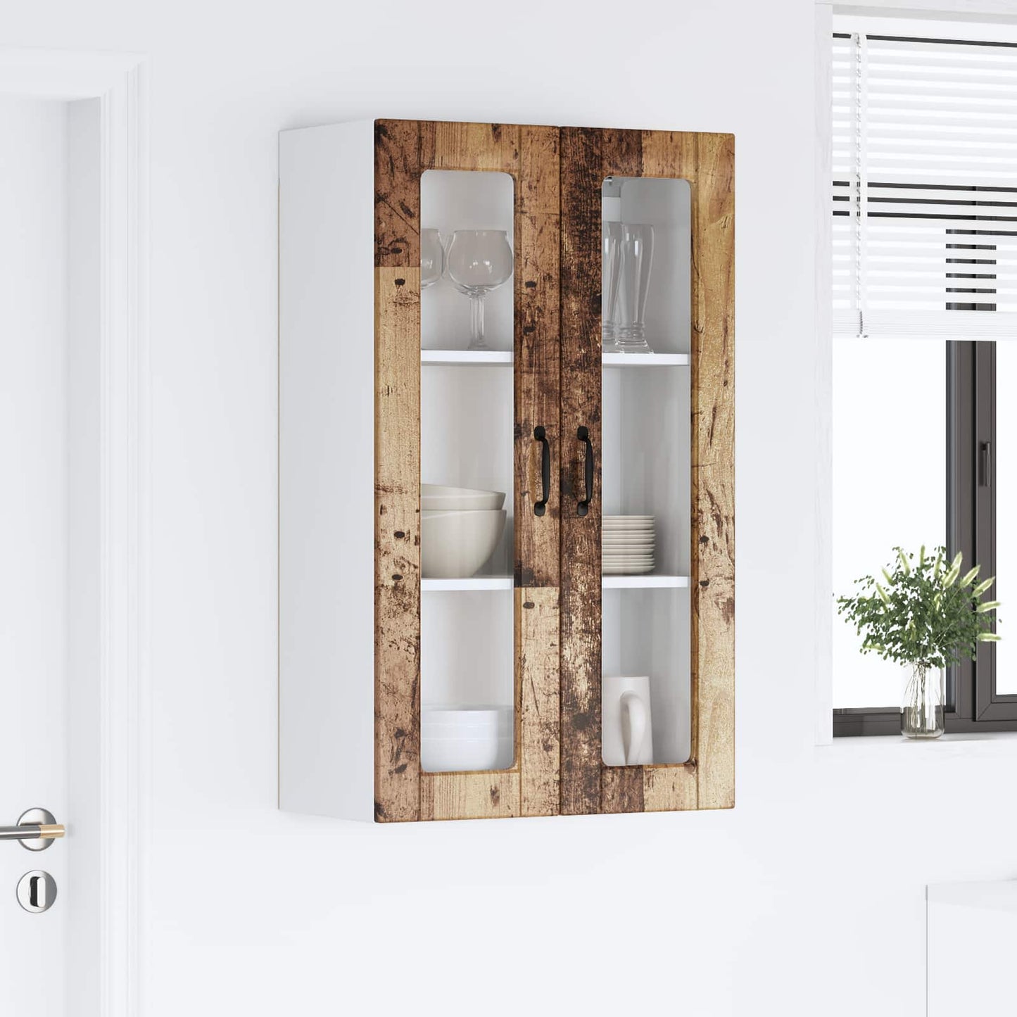 vidaXL Wall Glass Cabinet PORTO Old Wood 60 x 31 x 100 cm