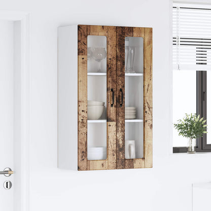 vidaXL Wall Glass Cabinet PORTO Old Wood 60 x 31 x 100 cm