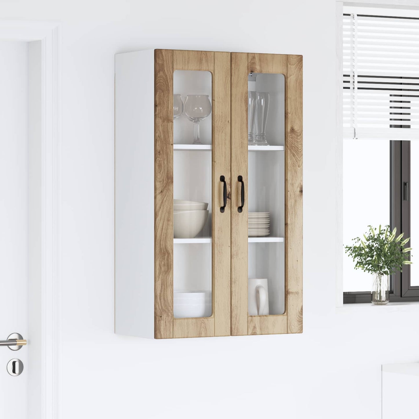 vidaXL Wall Glass Cabinet PORTO Artisan Oak 60 x 31 x 100 cm